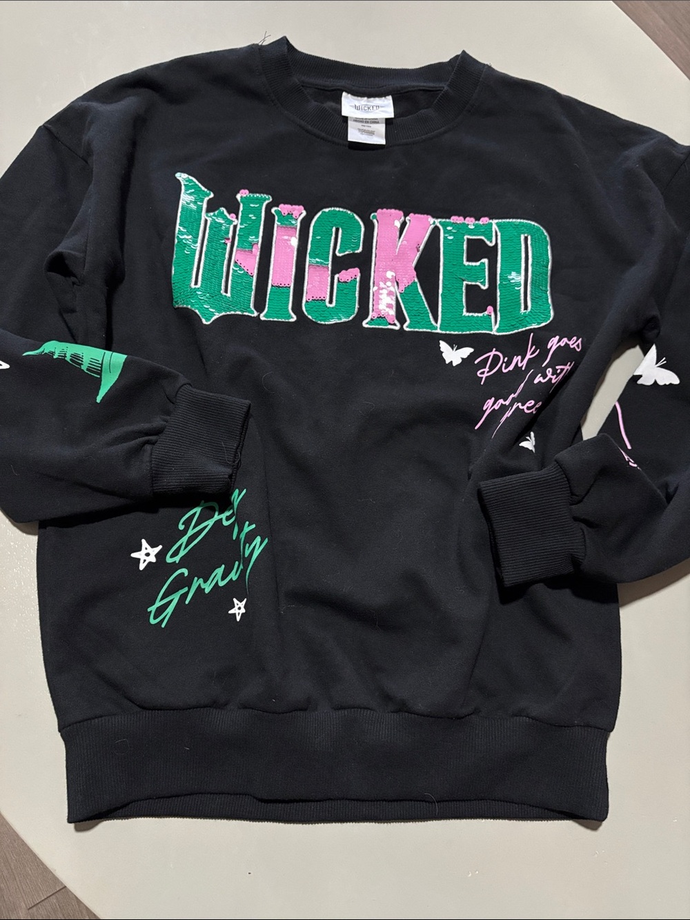 Wicked Graphic Crewneck Sweater — Black with Green & Pink Accents